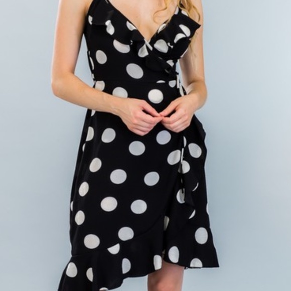 DRESS BLACK POLKA DOT WRAP DRESS - Picture 4 of 8